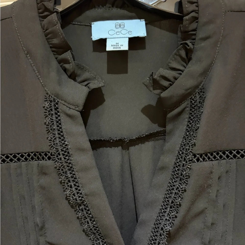 CeCe Black Blouse with Lace Trim - Picture 4 of 7